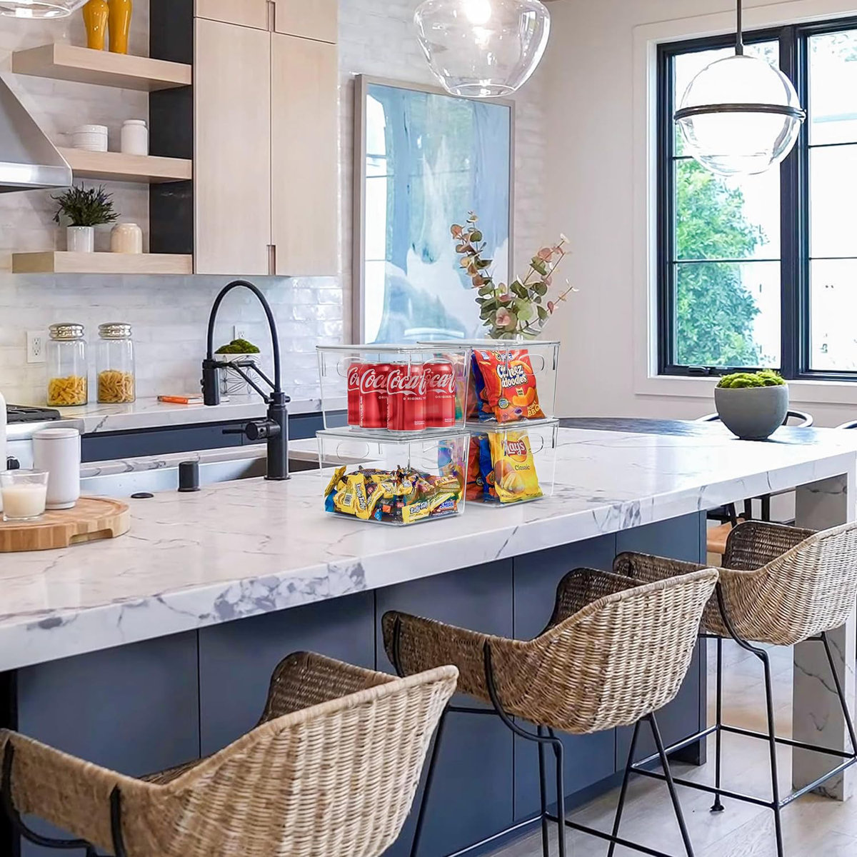 Sorbus 4 Pack Medium Clear Kitchen and Fridge Storage Bins with Handles and Lids